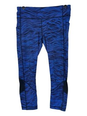These are Lululemon Pace Rival Crop leggings size 8 blue black lifelines